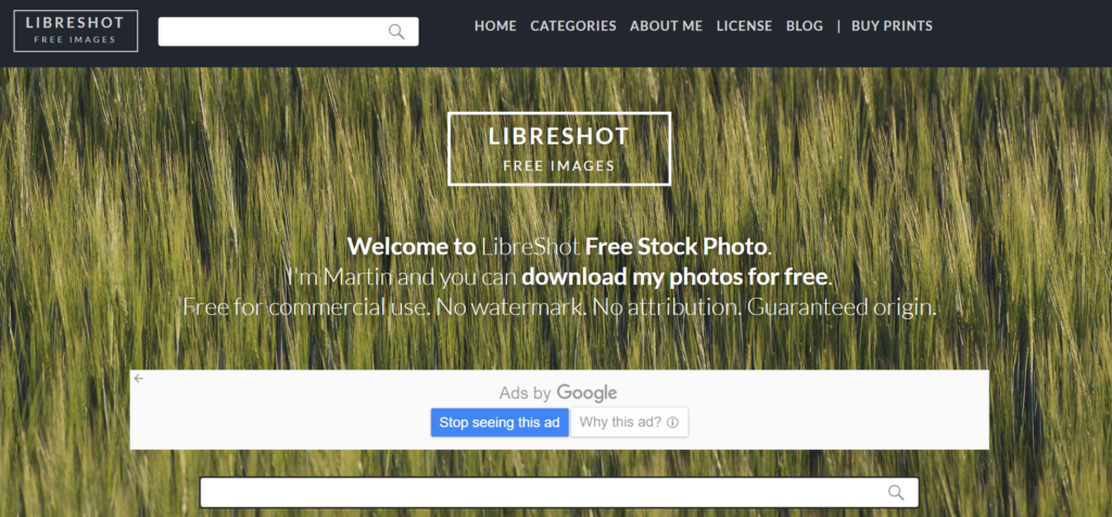 Libreshot website homepage