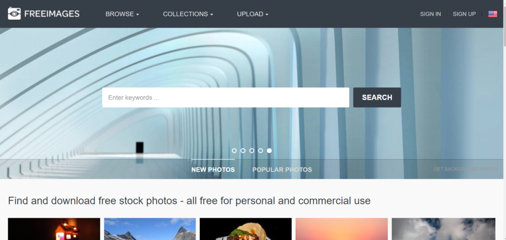 Freeimages website's homepage
