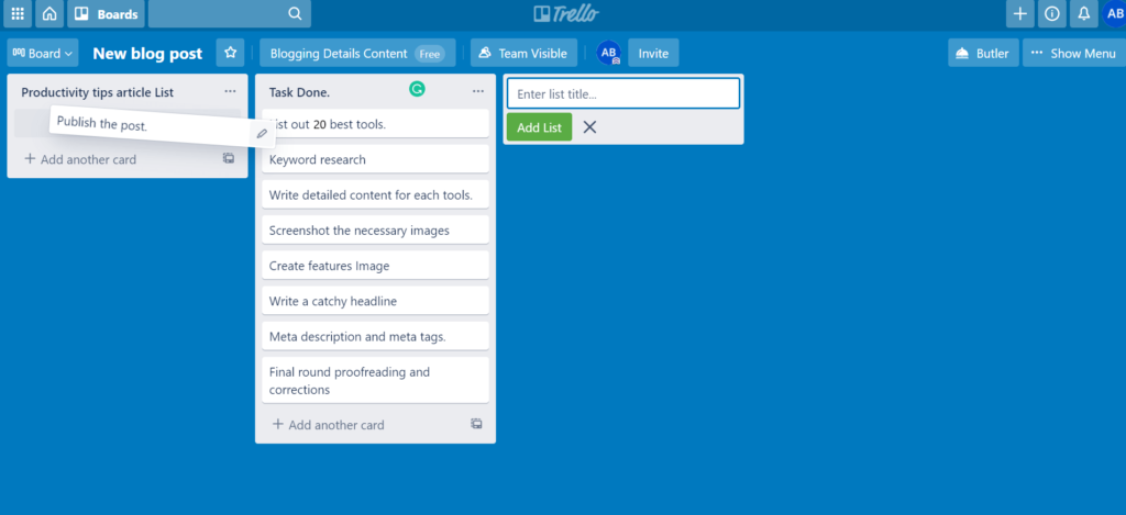 Task management and productivity tool- Trello